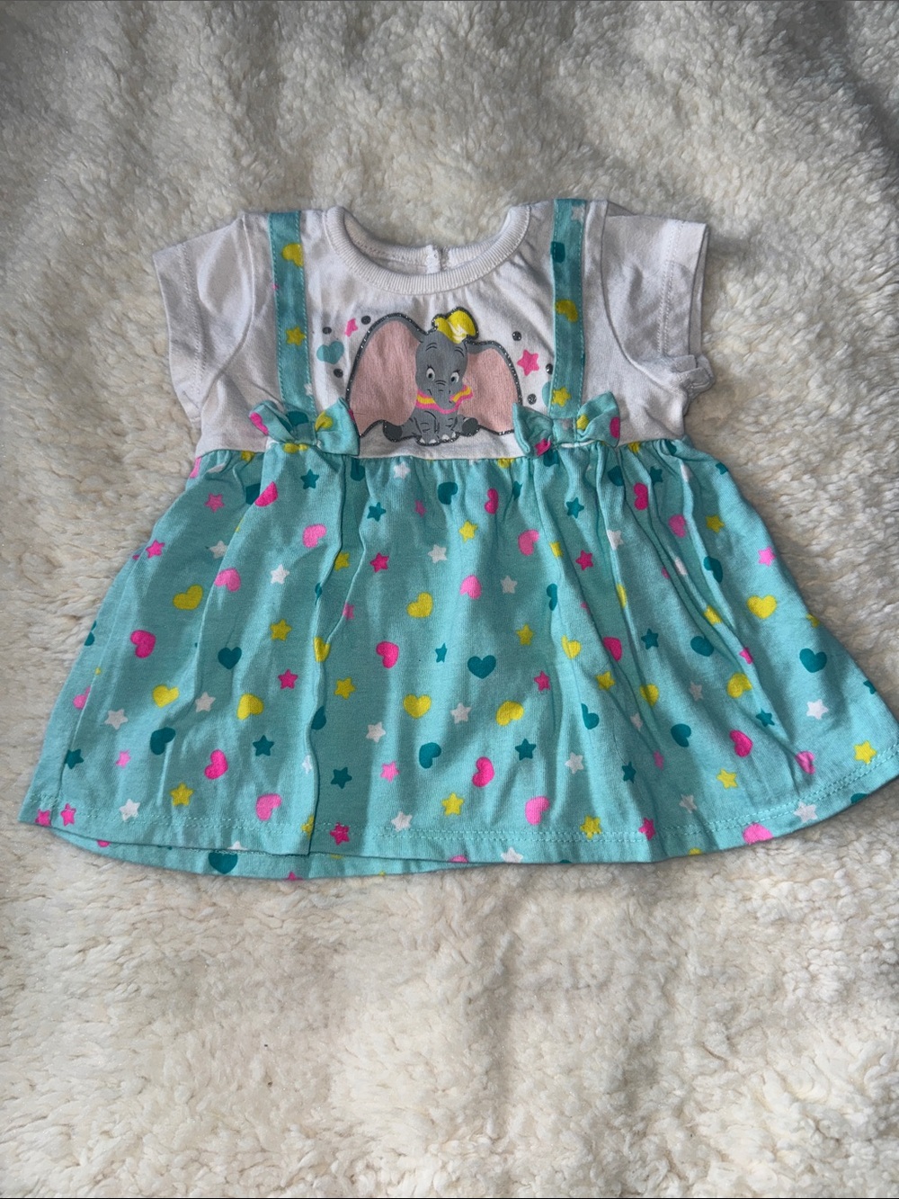 Disney Dumbo White Bodice Aqua Top with Hearts & Stars
